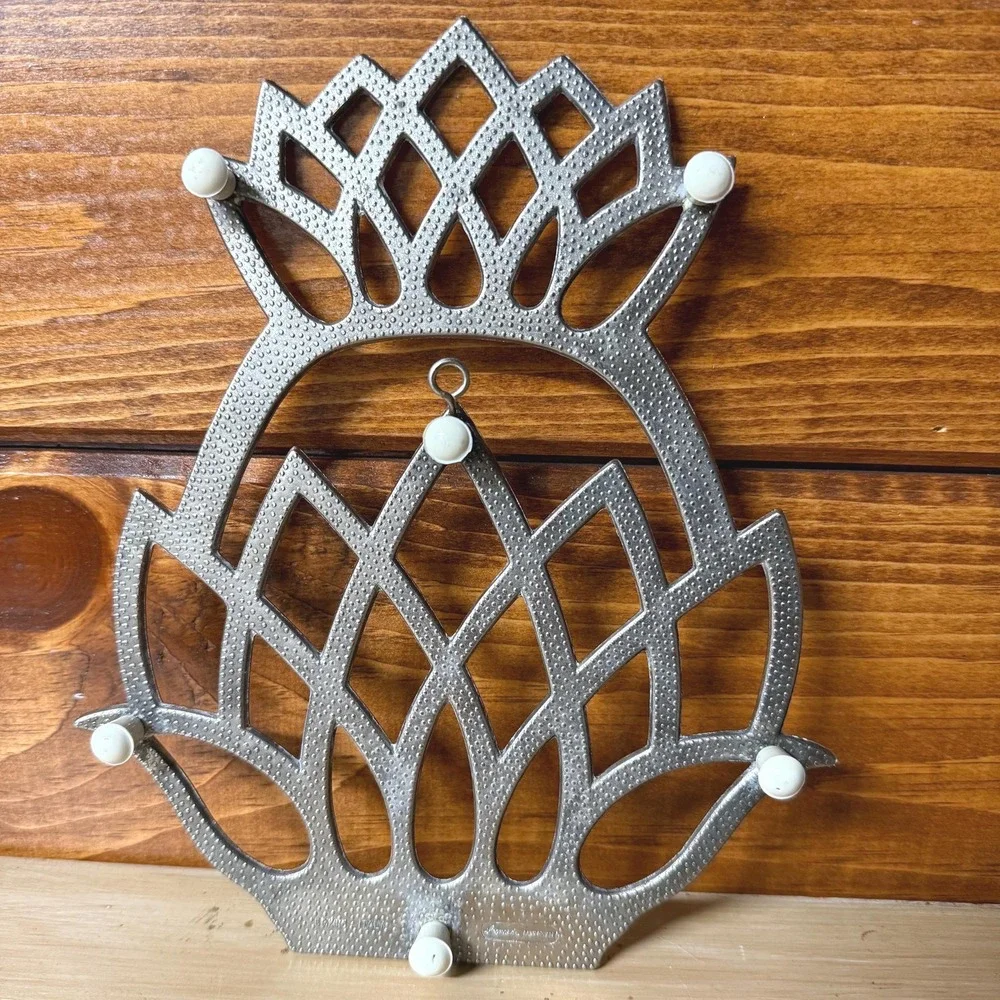 Leonard Silverplate Pineapple Trivet Vintage Footed Wall Hanging Made in Italy